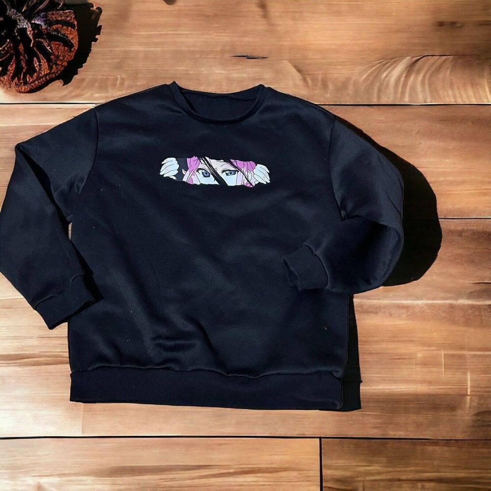 Shein Black Sweater Anime Girl Sz Large